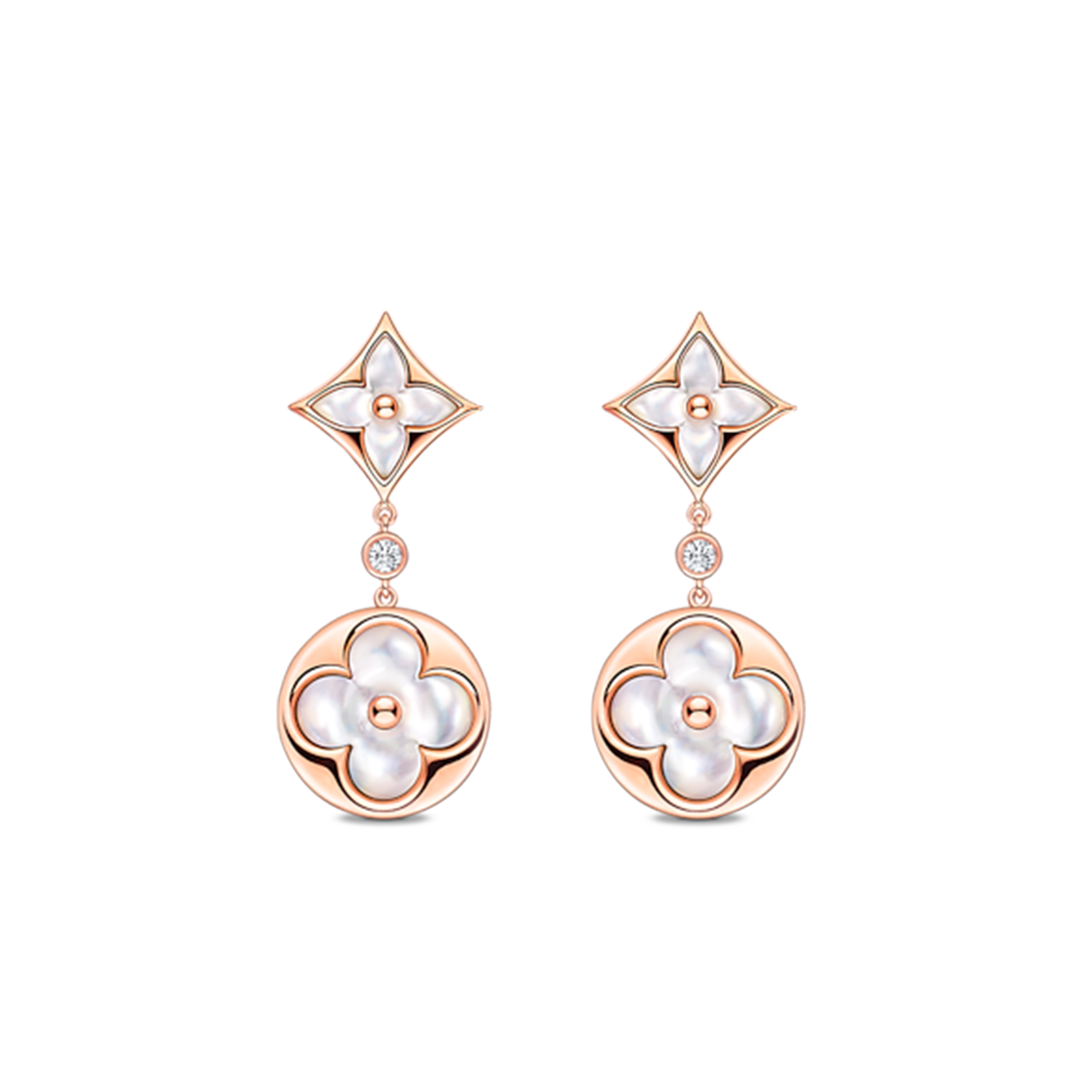 l**is v*t*n colour blossom long earrings, pink gold, white mother-of-pearl and Di*m*nds q96668